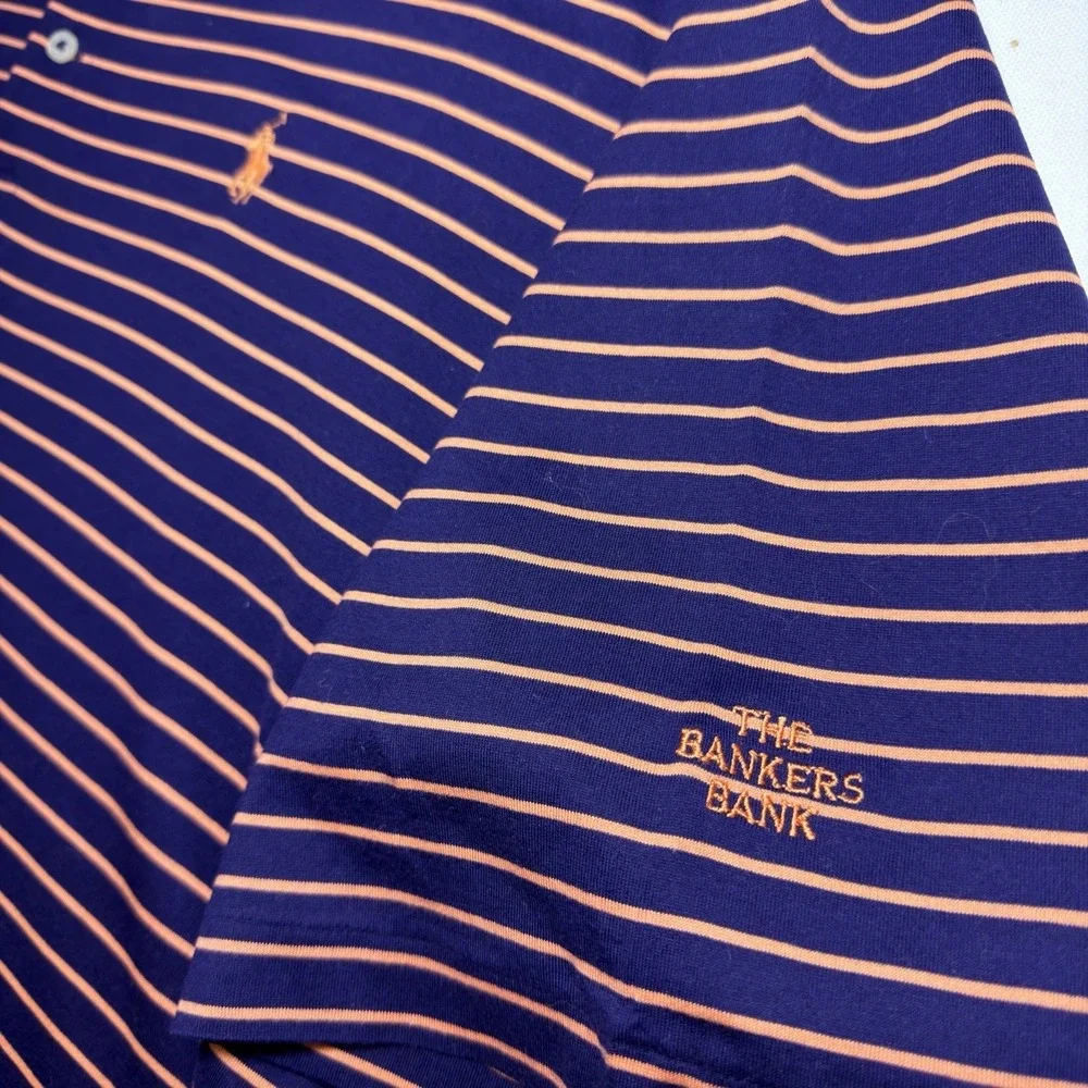 Ralph Lauren Polo Golf XL Striped Orange Navy Pima Preppy Club Men Shirt